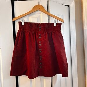 Madewell Burgundy Button-Front Skater Skirt